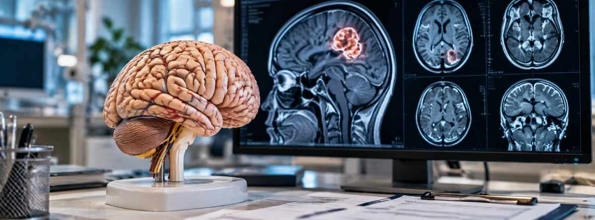 Brain blood vessels and stroke care illustration