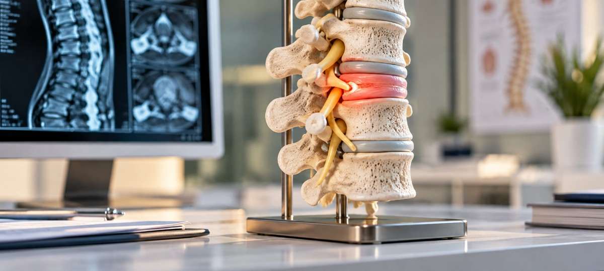 Spine anatomy and gentle micro-decompression illustration